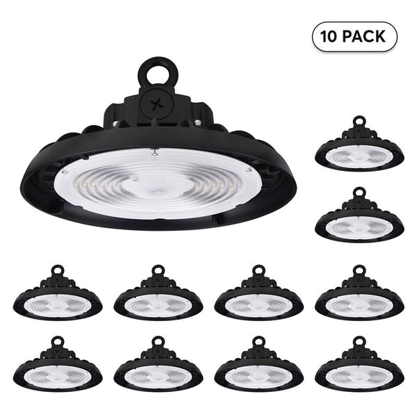 [10-Pack] Lumight UFO LED Round High Bay Light – 200W/250W/300W Selectable, 3CCT (3500K/4000K/5000K), 32,000–48,000 Lumens, 120–277V, 0–10V Dimmable, Black/White Finish – Industrial & Commercial High-Ceiling Fixture