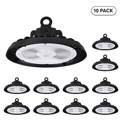 [10-Pack] Lumight UFO LED Round High Bay Light – 200W/250W/300W Selectable, 3CCT (3500K/4000K/5000K), 32,000–48,000 Lumens, 120–277V, 0–10V Dimmable, Black/White Finish – Industrial & Commercial High-Ceiling Fixture