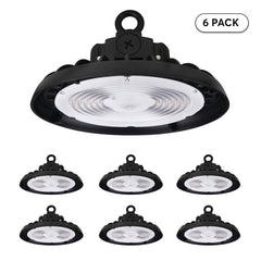 [6-Pack] Lumight UFO LED Round High Bay Light – 200W/250W/300W Selectable, 3CCT (3500K/4000K/5000K), 32,000–48,000 Lumens, 120–277V, 0–10V Dimmable, Black/White Finish – Industrial & Commercial High-Ceiling Fixture