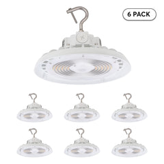 [6-Pack] Lumight UFO LED Round High Bay Light – 200W/250W/300W Selectable, 3CCT (3500K/4000K/5000K), 32,000–48,000 Lumens, 120–277V, 0–10V Dimmable, Black/White Finish – Industrial & Commercial High-Ceiling Fixture