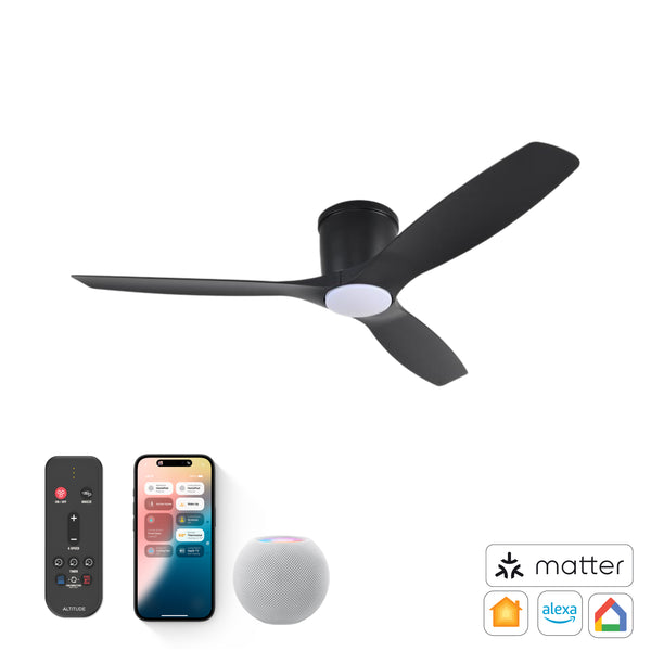Savannah 52-Inch Smart Flush Mount Ceiling Fan with LED Light | Matter Compatible, 6 Speeds, Remote & App Control