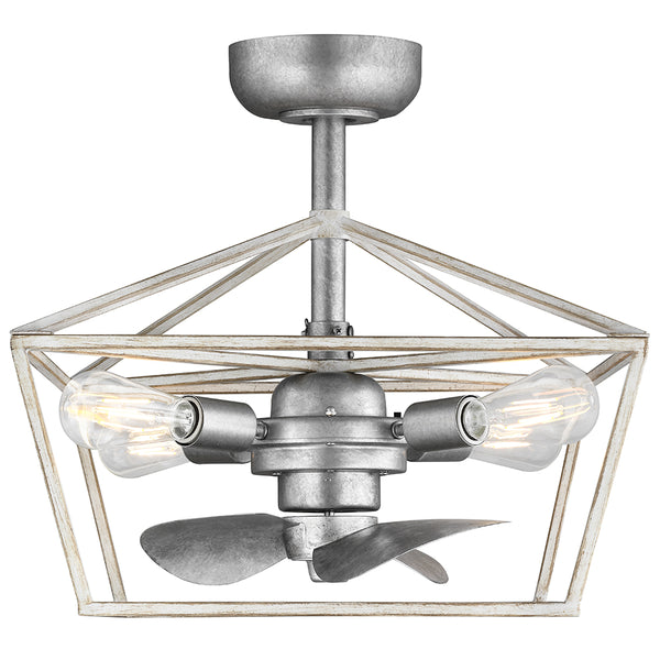 Indoor/Outdoor Fandelier | 12”, 3 Speeds, remote controlled | 500 Lumens | 2700K | Galvanized Antique White